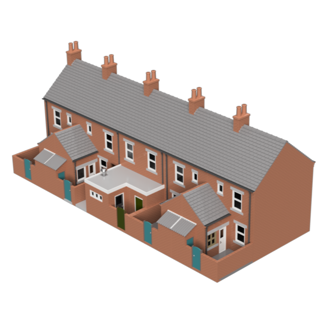 GC004B – 5x Terrace House with Shop Pack TT120/3mm Scale